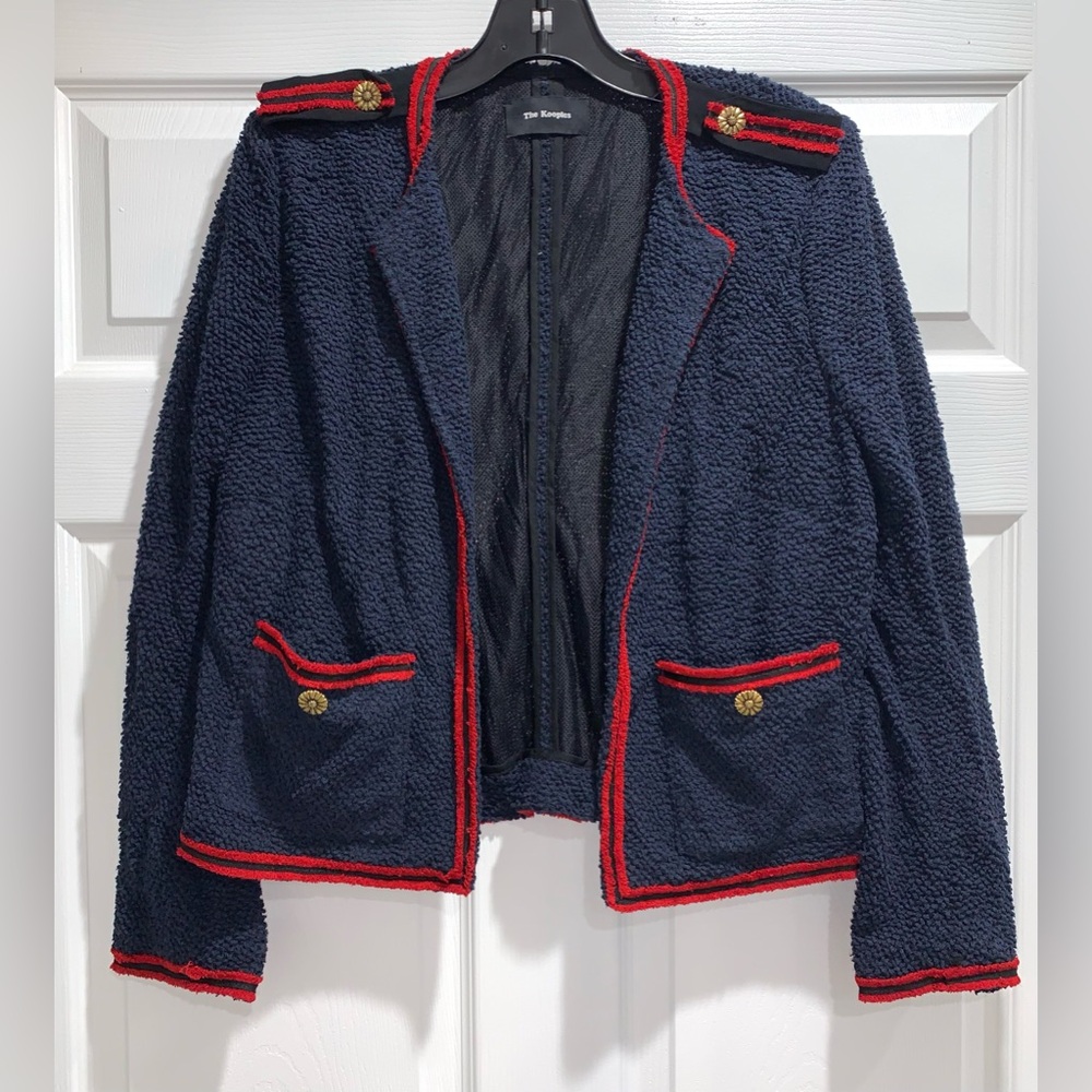 ❌SOLD❌ THE KOOPLES $395 NWT Size M/L Navy Boucle Jacket with Red Trim.